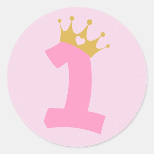 1. Geburtstag Princess Crown Runder Aufkleber (Vorderseite)
