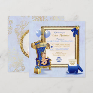 1. Geburtstag Prinz Junge Royal Blau Gold Foto Einladung