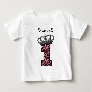 1. Geburtstag Prinzessin Pink Leopard Silver Crown Baby T-shirt