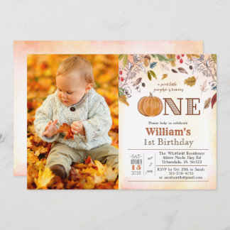 1. Geburtstag Pumpkin Rustikale Blätter Einladung