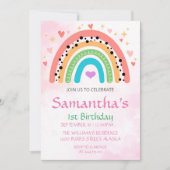 1. Geburtstag Rainbow Hearts Girly Einladung (Vorderseite)