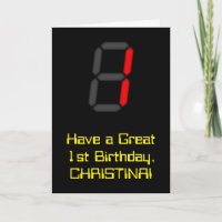 1. Geburtstag: Red Digital Clock Style "1" + Name