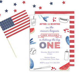 1. Geburtstag Red White Blue Baseball Party Einladung