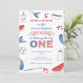 1. Geburtstag Red White Blue Baseball Party Einladung (Stehend Vorderseite)