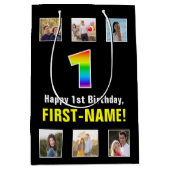 1. Geburtstag: Regenbogen "1", benutzerdefinierte  Mittlere Geschenktüte (Vorderseite)