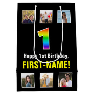 1. Geburtstag: Regenbogen "1", benutzerdefinierte  Mittlere Geschenktüte