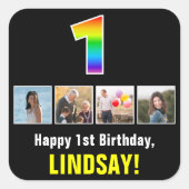 1. Geburtstag: Regenbogen "1"; benutzerdefinierte  Quadratischer Aufkleber (Vorderseite)