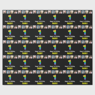 1. Geburtstag: Regenbogen „1“; individuelle Fotos  Geschenkpapier