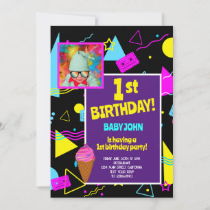 1. Geburtstag Retro Farbige Kinderparty-Feier Einladung