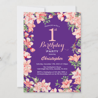 1. Geburtstag Rosa Blume Lila Violett Einladung