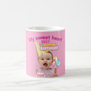 1. Geburtstag Rosa Personalisiertes Foto-Design Kaffeetasse