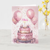 1. Geburtstag Rosa Prinzessin Burg Karte (Gelbe Blume)