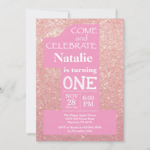 1. Geburtstag Rose Gold Glitter und Pink Einladung