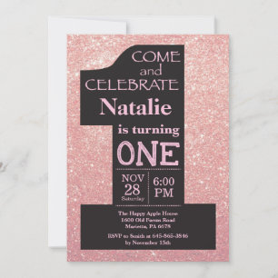 1. Geburtstag Rose Gold Glitter und Pink Einladung