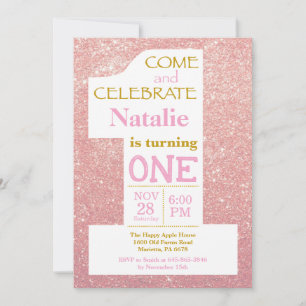 1. Geburtstag Rose Gold Glitter und Pink Einladung