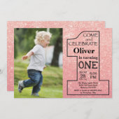 1. Geburtstag Rose Gold Pink Glitzer Foto Einladung (Vorne/Hinten)