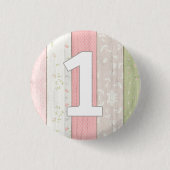 1. Geburtstag Rustikales Alter Grün & Rosa Blumenh Button (Vorderseite)