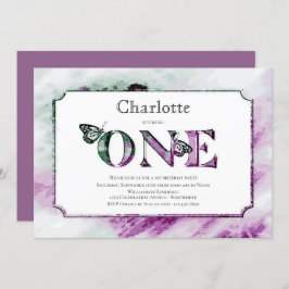 1. Geburtstag Rustikales Lila grünes Party Einladung