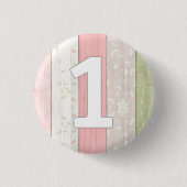 1. Geburtstag Rustikales Salbeigrün & Rosa Florale Button (Vorderseite)