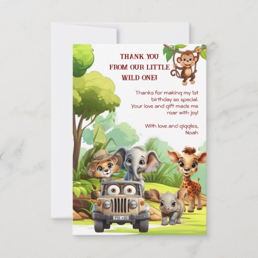 1. Geburtstag Safari Wild One Dschungel Danke Kart (Vorderseite)