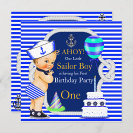 1. Geburtstag Sailor Boy Navy Blauer Streifen Blon Einladung