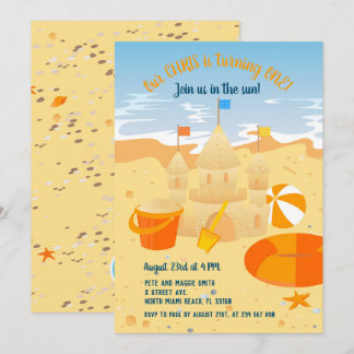 1. Geburtstag Sandburg und Strandspass Party Einladung