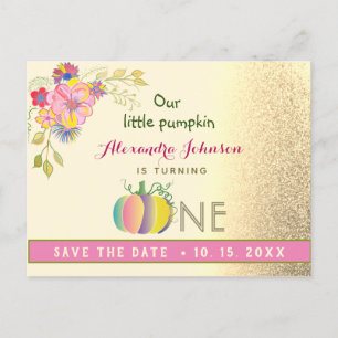 1. Geburtstag Save The Date Kürbis Rosa und Gold Ankündigungspostkarte