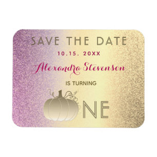 1. Geburtstag Save The Date Pink und Gold Kürbis Magnet