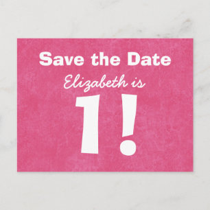 1. Geburtstag Save the Date Rosa Weiß für GIRL B4E Ankündigungspostkarte