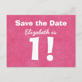 1. Geburtstag Save the Date Rosa Weiß für GIRL B4E Ankündigungspostkarte