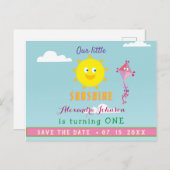 1. Geburtstag Save the Date, Unser kleiner Sonnens Ankündigungspostkarte (Vorne/Hinten)