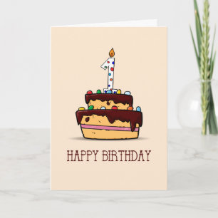 1. Geburtstag Schokoladenkuchen mit Nummernkerze Karte