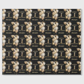 1. Geburtstag Schwarz und Gold Glitzer Balloons Geschenkpapier (Flach)