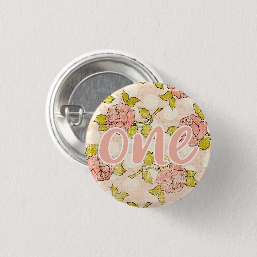 1. Geburtstag Shabby Chic Rose Hütte Floral Baby Button (Vorne & Hinten)
