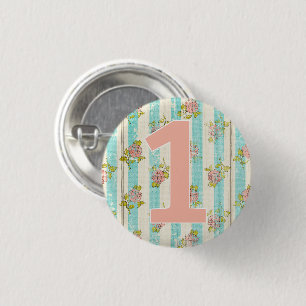 1. Geburtstag Shabby Chic Rosen Cottage Floral Bab Button