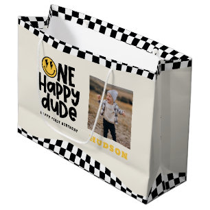 1. Geburtstag Smile Gesicht Retro Schwarz Weiß Gro Große Geschenktüte