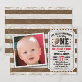 1. Geburtstag Sportfußball Rustikales braunes Foto Einladung (Vorne/Hinten)