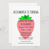 1. Geburtstag Strawberry Pink Baby Mädchen Custom  Einladung (Vorne/Hinten)