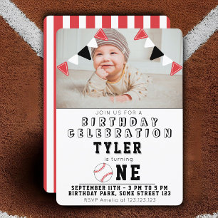 1. Geburtstag Süße Baseball-Bälle Kinder Foto  Einladung