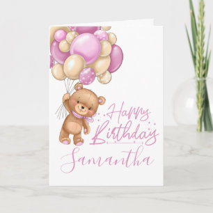 1. Geburtstag süße Teddy rosa Ballon Mädchen Karte