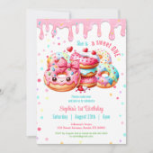 1. Geburtstag Sweet One Niedlich Donut Pink Girl Einladung (Vorderseite)