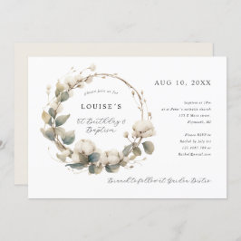 1. Geburtstag Taufe Baumwolle & Eukalyptuskranz Einladung