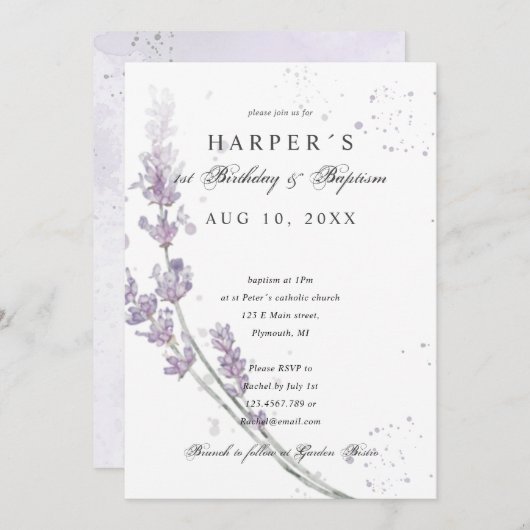 1. Geburtstag Taufe Blume Einladung (Vorne/Hinten)