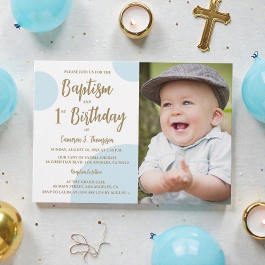 1. Geburtstag Taufe Foto Blue Gold Custom Einladung