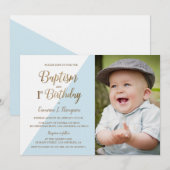 1. Geburtstag Taufe Foto Blue Gold Glitte Custom Einladung (Vorne/Hinten)