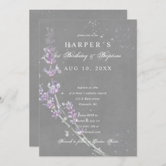 1. Geburtstag Taufe Lavendel Blume grau Einladung