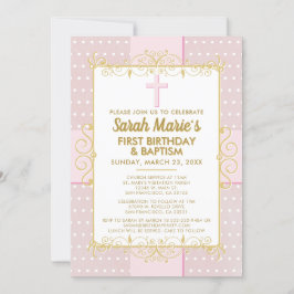 1. Geburtstag Taufe Pink Gold Text Polka Dot Einladung