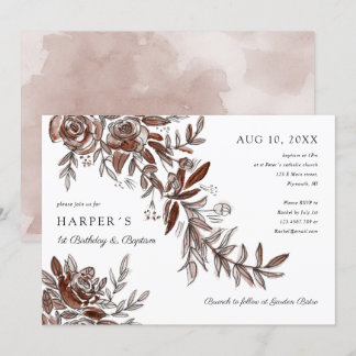 1. Geburtstag Taufe Rosa Aquarellblüte Einladung