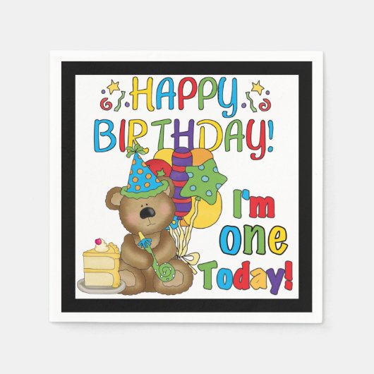1. Geburtstag Teddy Bear Geburtstagspapier Napkins Serviette (Vorderseite)