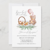 1. Geburtstag Teddy Bear Picnic Pink Karo Einladung (Vorderseite)
